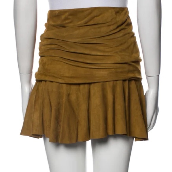 Veronica Beard XS Suede Skirt Short Gathered Brown Leather Mini NWT - Picture 3 of 11